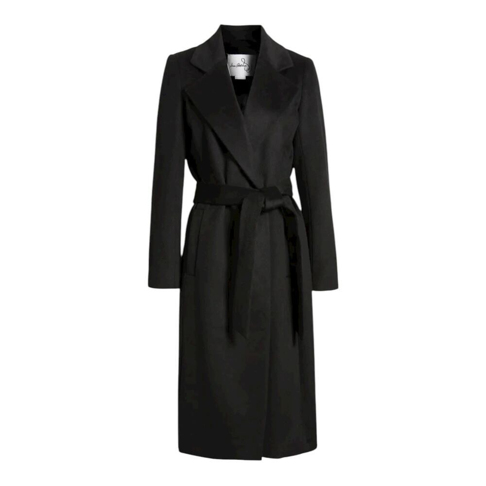 * Sam Edelman Belted Navy Blue Wool Blend Long Coat Trench Us 8 Msrp $240 Nwot